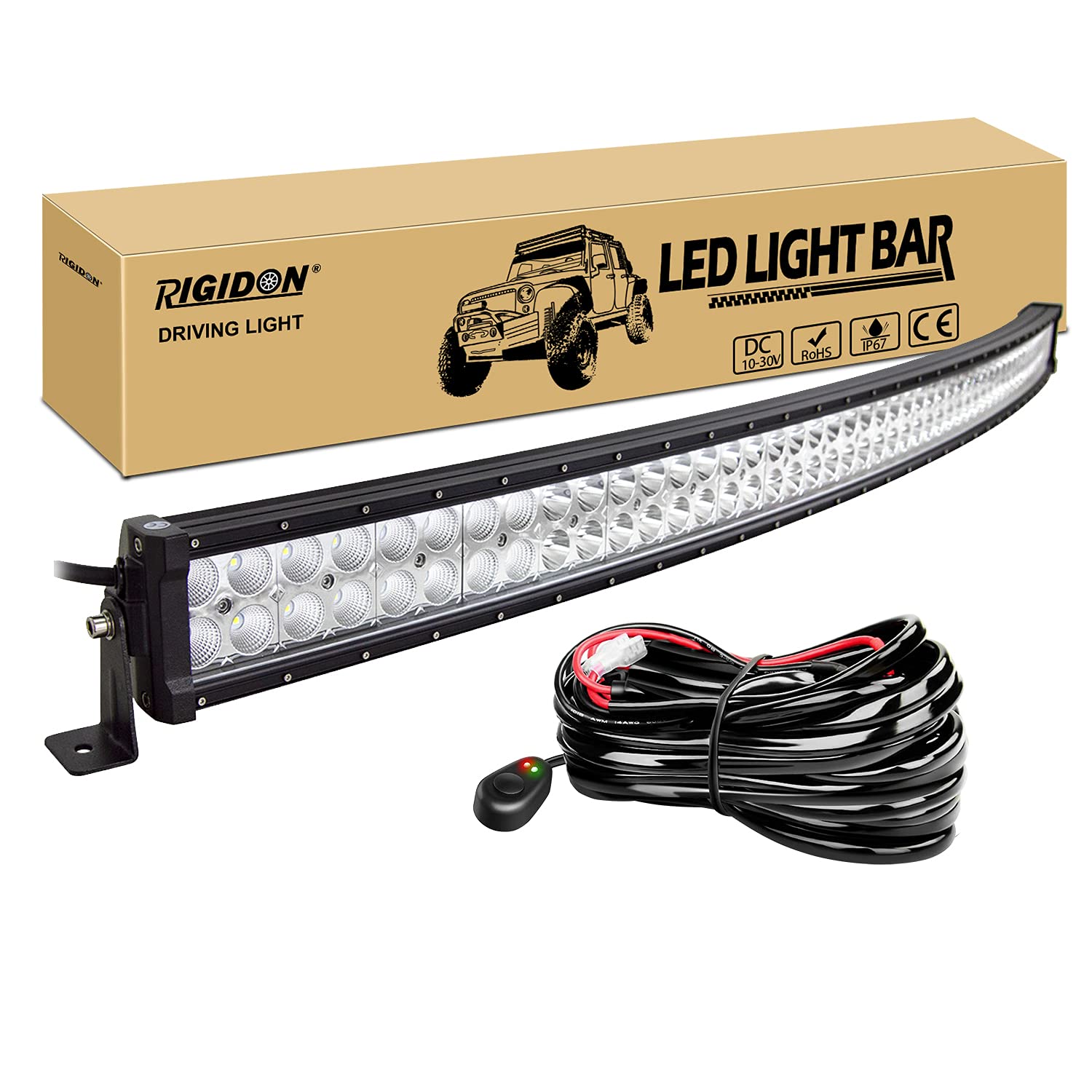 RIGIDON Gebogene 50 Zoll 127cm 288W Led lichtleiste kfz mit 12v kabelbaum kit, Offroad beleuchtung für Auto SUV, LKW 4x4, Fahrzeuge, 6000K led nebelscheinwerfer, spot strahler flutstrahler combo von RIGIDON