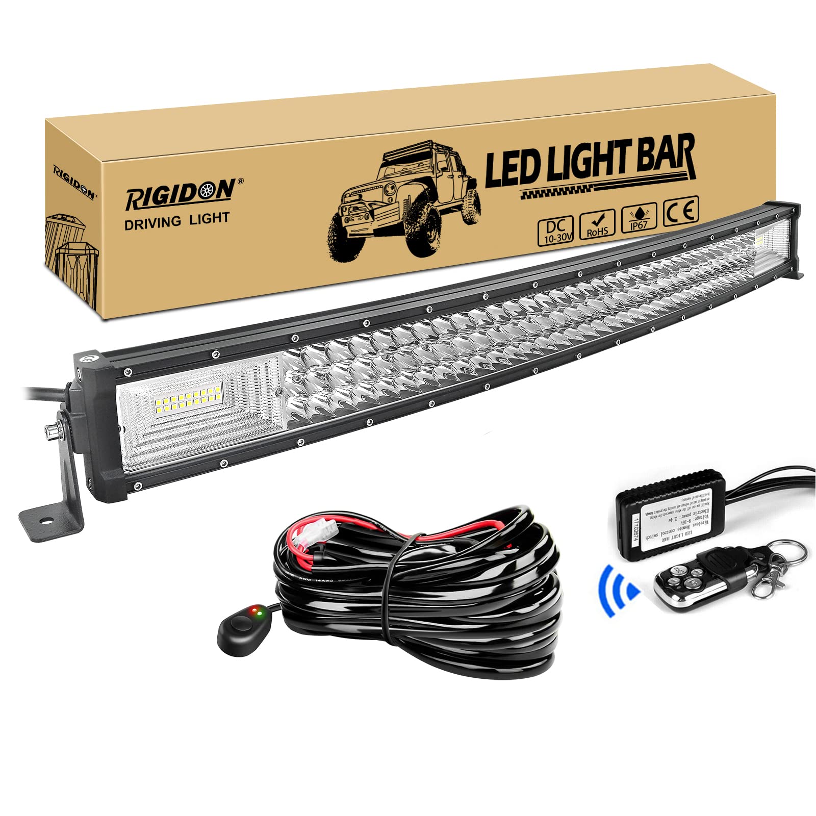 RIGIDON Gebogene Led lichtleiste kfz mit 12v Blitz kabelbaum kit, 32 Zoll 80cm 405W Offroad Beleuchtung Led bar für Auto SUV ATV, UTV, LKW 4x4, Fahrzeuge, 6000K Weiß led arbeitsscheinwerfer von RIGIDON