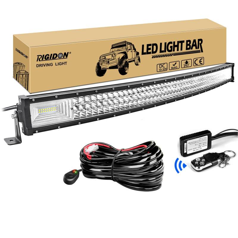 RIGIDON Gebogene Led lichtleiste kfz mit 12v Blitz kabelbaum kit, 42 Zoll 105cm 540W Offroad Beleuchtung Led bar für Auto SUV ATV, UTV, LKW 4x4, Fahrzeuge, 6000K Weiß led arbeitsscheinwerfer von RIGIDON