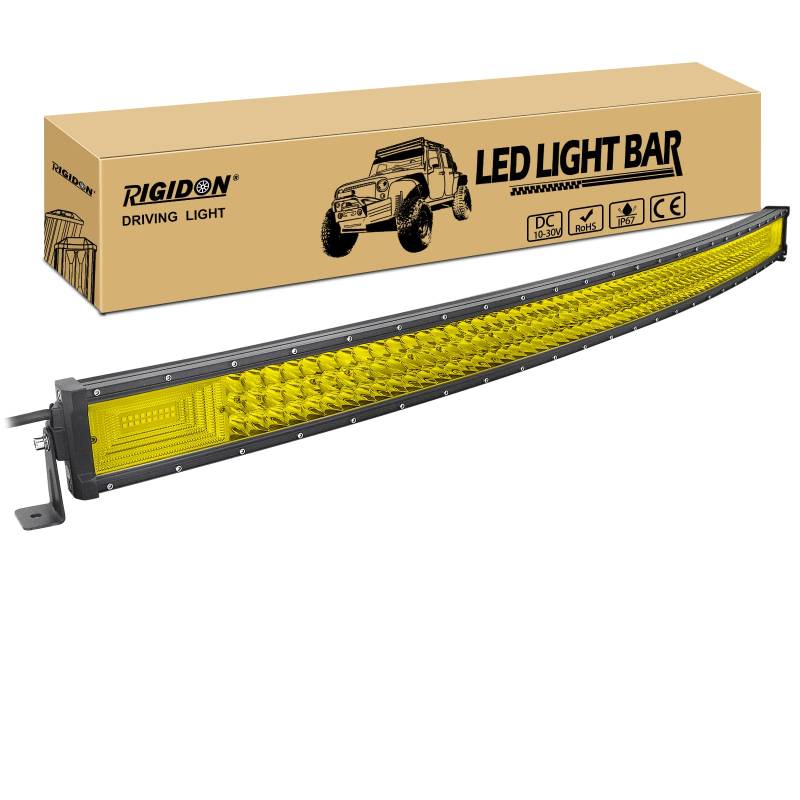 RIGIDON Gebogene led Lampe, 12V 24V 42 Zoll 127cm 648W Led lichtleiste kfz, Warmweiss Offroad Beleuchtung für Auto SUV ATV, UTV, LKW 4x4, Fahrzeuge, 3000K Gelb led nebelscheinwerfer led Light bar von RIGIDON