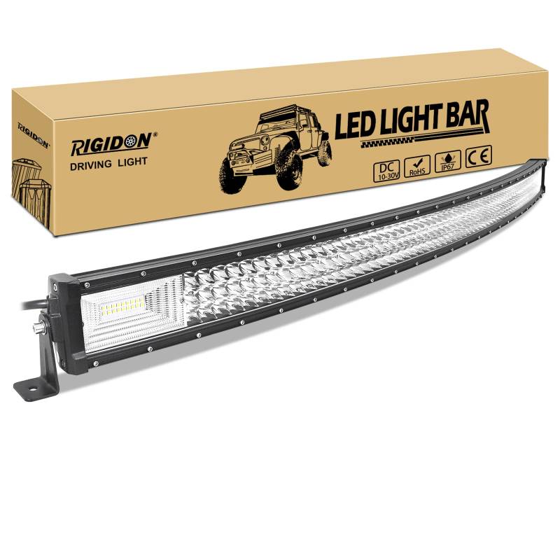 RIGIDON Gebogene led lampe, Led Lichtleiste 12V 24V 52 Zoll 132cm 675W Spot Flut-Combo-Strahl offroad beleuchtung für Auto SUV ATV, UTV, Traktor, LKW, Fahrzeuge, 6000K Weiß led nebelscheinwerfer von RIGIDON