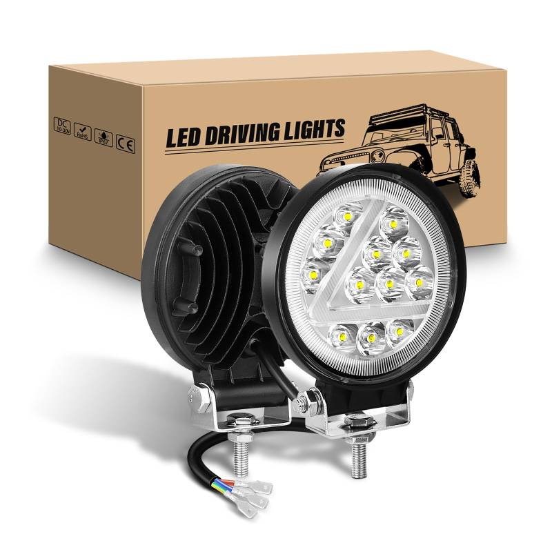 RIGIDON LED Arbeitsscheinwerfer, 2Pcs 4 Zoll 36W Runde LED Zusatzscheinwerfer 12V 24V Weißer Bernstein Strahler Offroad Scheinwerfer Rückfahrscheinwerfer für 4x4 Auto traktor LKW Nebelscheinwerfer von RIGIDON