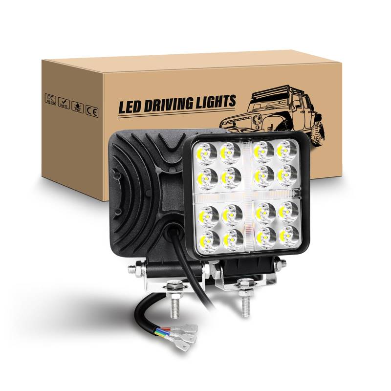 RIGIDON LED Arbeitsscheinwerfer, 2Pcs 4 Zoll 48W Quadrat LED Zusatzscheinwerfer 12V 24V Weißer Bernstein Strahler Offroad Scheinwerfer Rückfahrscheinwerfer für 4x4 Auto traktor LKW Nebelscheinwerfer von RIGIDON