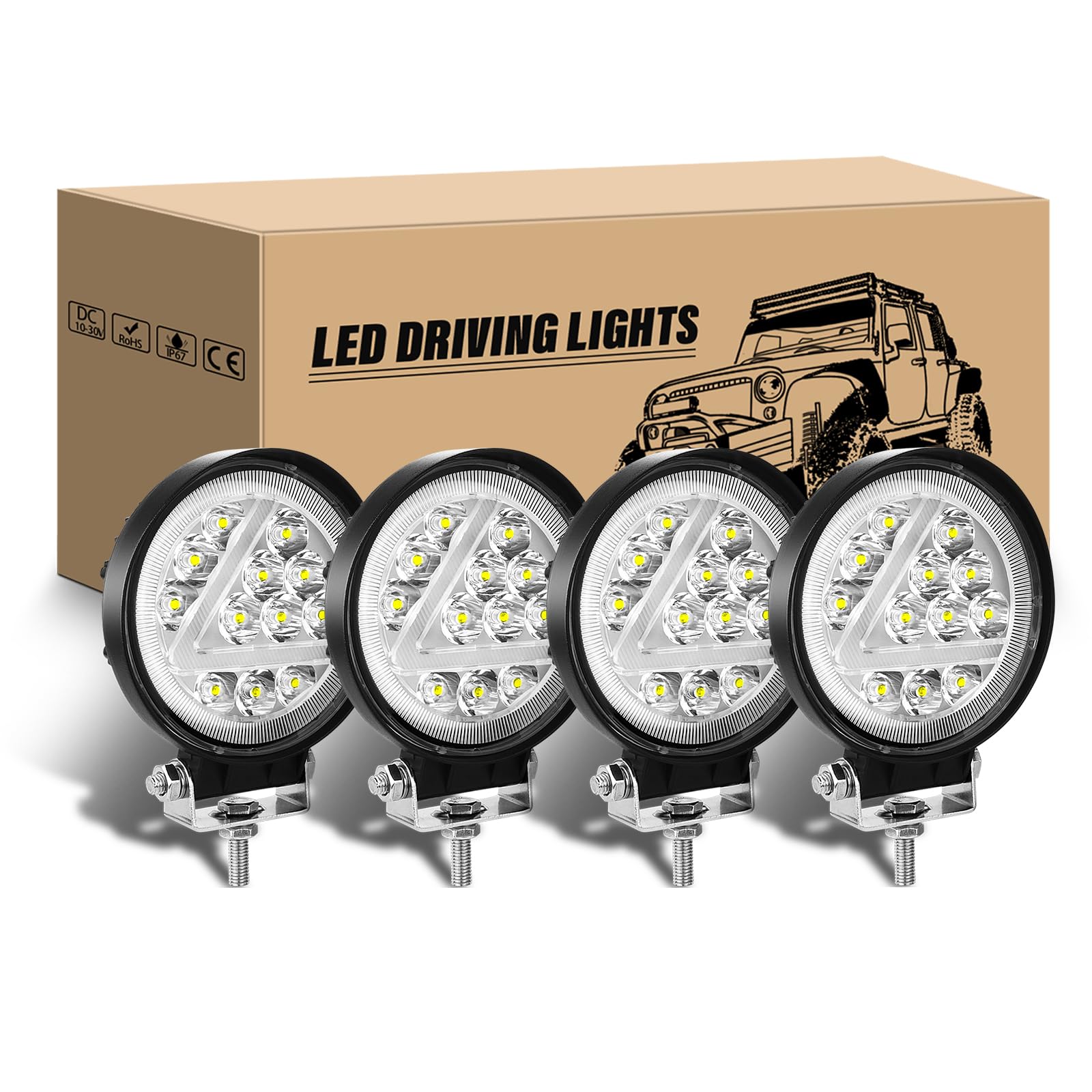 RIGIDON LED Arbeitsscheinwerfer, 4Pcs 4 Zoll 36W Runde LED Zusatzscheinwerfer 12V 24V Weißer Bernstein Strahler Offroad Scheinwerfer Rückfahrscheinwerfer für 4x4 Auto traktor LKW Nebelscheinwerfer von RIGIDON