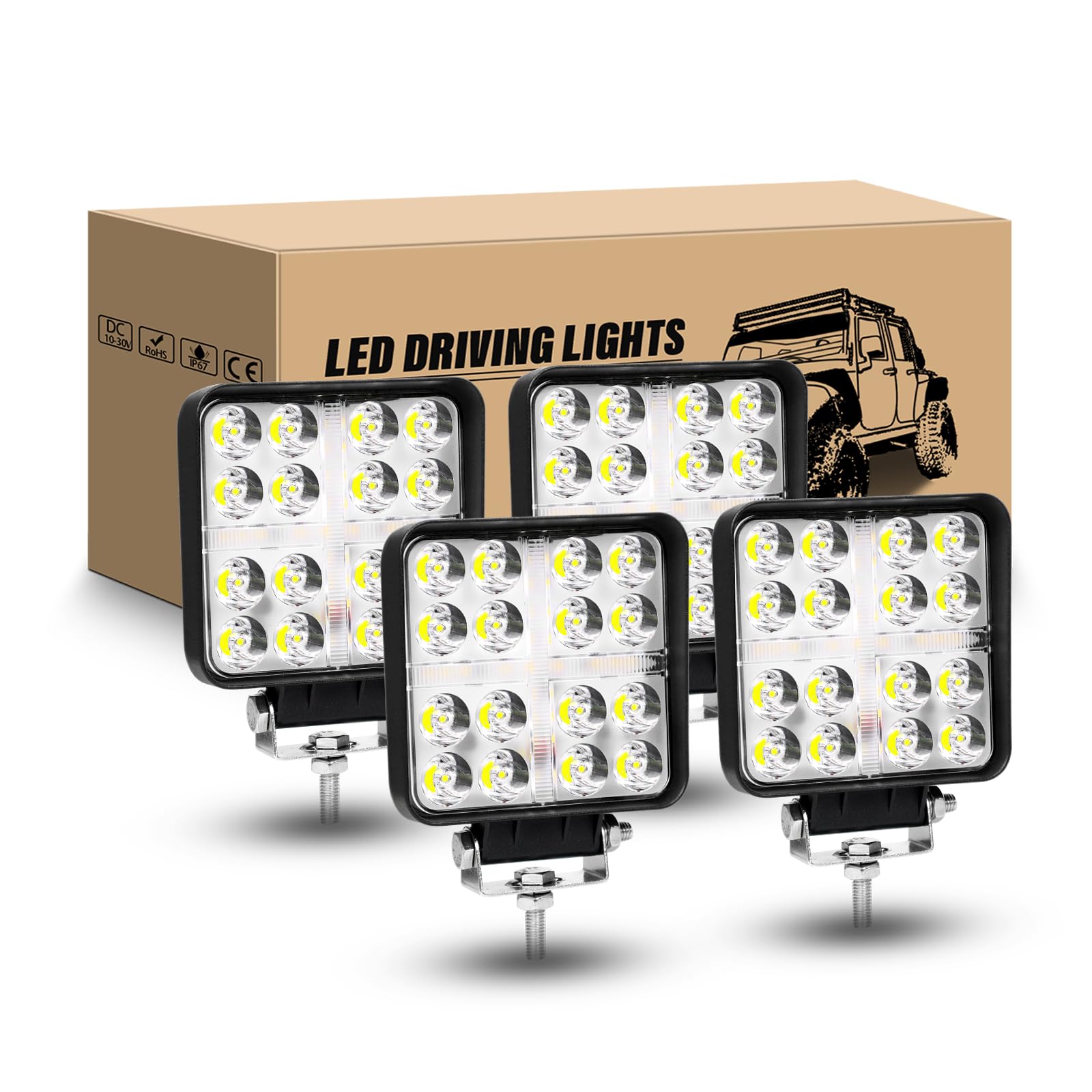 RIGIDON LED Arbeitsscheinwerfer, 4Pcs 4 Zoll 48W Quadrat LED Zusatzscheinwerfer 12V 24V Weißer Bernstein Strahler Offroad Scheinwerfer Rückfahrscheinwerfer für 4x4 Auto traktor LKW Nebelscheinwerfer von RIGIDON