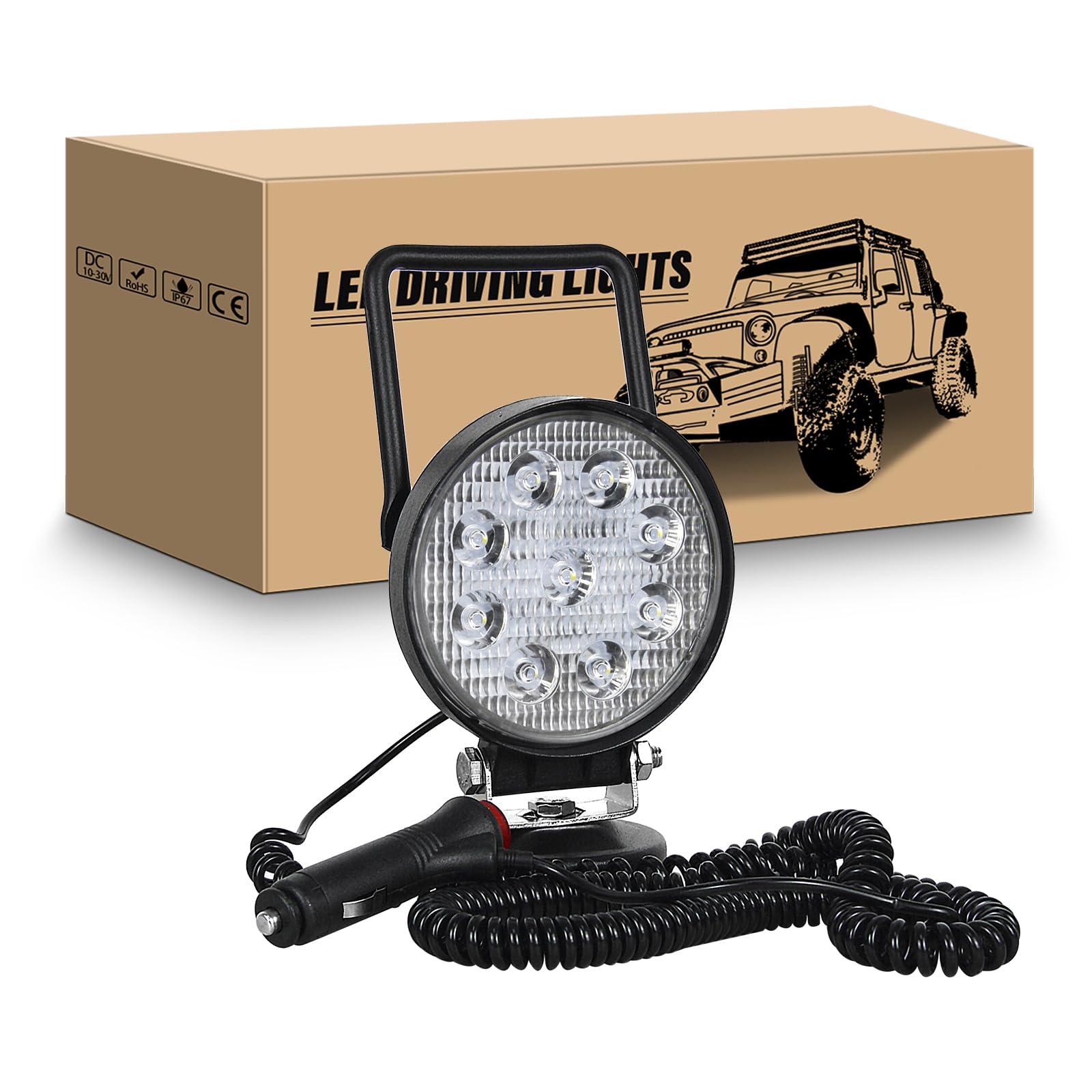 RIGIDON Led arbeitsscheinwerfer mit magnetfuß, 4 Zoll 10cm 27W led scheinwerfer auto magnet 12V offroad beleuchtung für Auto SUV ATV Traktor LKW 4x4 Boot,6000K led suchscheinwerfer, arbeitslicht von RIGIDON