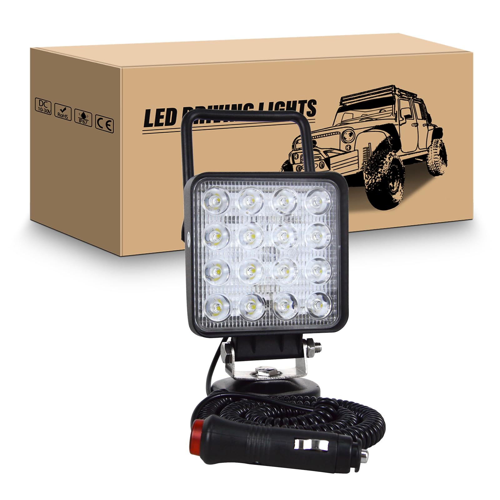 RIGIDON Led arbeitsscheinwerfer mit magnetfuß, 4 Zoll 48W led scheinwerfer auto magnet 12V offroad beleuchtung für Auto SUV ATV Traktor LKW 4x4 Boot,6000K led suchscheinwerfer, arbeitslicht von RIGIDON