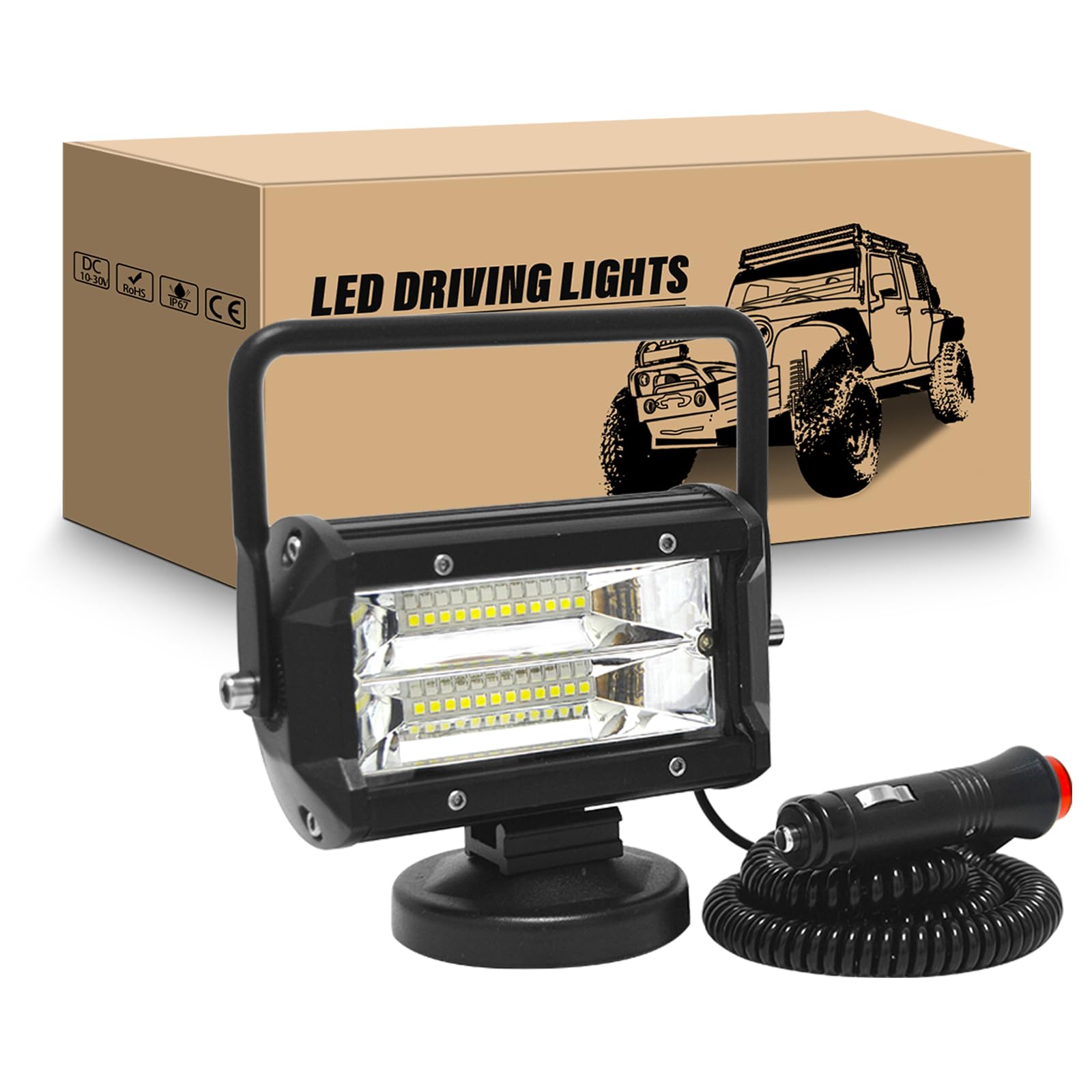 RIGIDON Led arbeitsscheinwerfer mit magnetfuß, 5 Zoll 13cm 72W led flutstrahler auto magnet 12V offroad beleuchtung für Auto SUV ATV Traktor LKW 4x4 Boot,6000K led suchscheinwerfer, arbeitslicht von RIGIDON