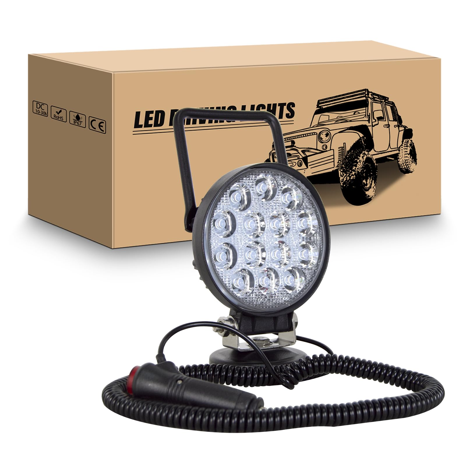 RIGIDON Led arbeitsscheinwerfer rund mit magnetfuß, 4" 10cm 42W led flutstrahler auto magnet 12V offroad beleuchtung für Auto SUV ATV Traktor LKW 4x4 Boot,6000K led suchscheinwerfer, arbeitslicht von RIGIDON