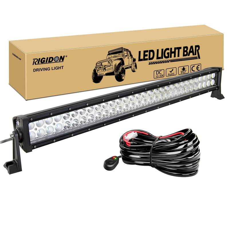 RIGIDON Led lichtleiste kfz mit 12v kabelbaum kit, 32 Zoll 80cm 180W Offroad Beleuchtung Led bar für Auto SUV ATV, UTV, LKW 4x4, Fahrzeuge, 6000K Weiß led nebelscheinwerfer led Scheinwerfer von RIGIDON