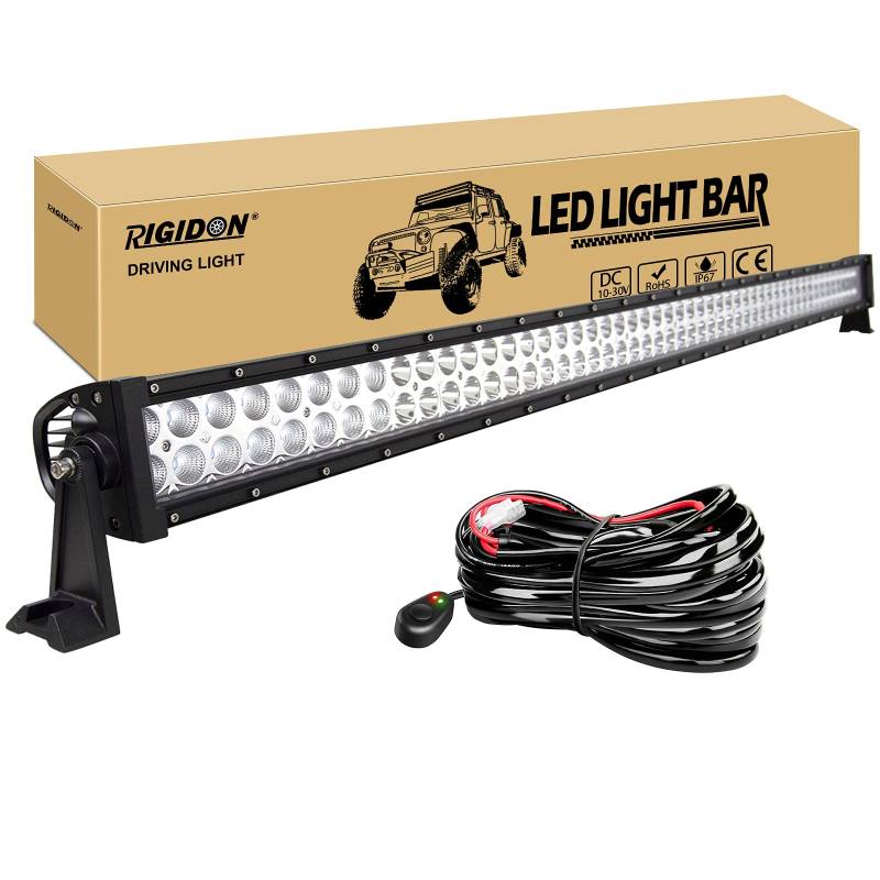 RIGIDON Led lichtleiste kfz mit 12v kabelbaum kit, 52 Zoll 132cm 300W Offroad Beleuchtung Led bar für Auto SUV ATV, UTV, LKW 4x4, Fahrzeuge, 6000K Weiß led nebelscheinwerfer led Scheinwerfer von RIGIDON