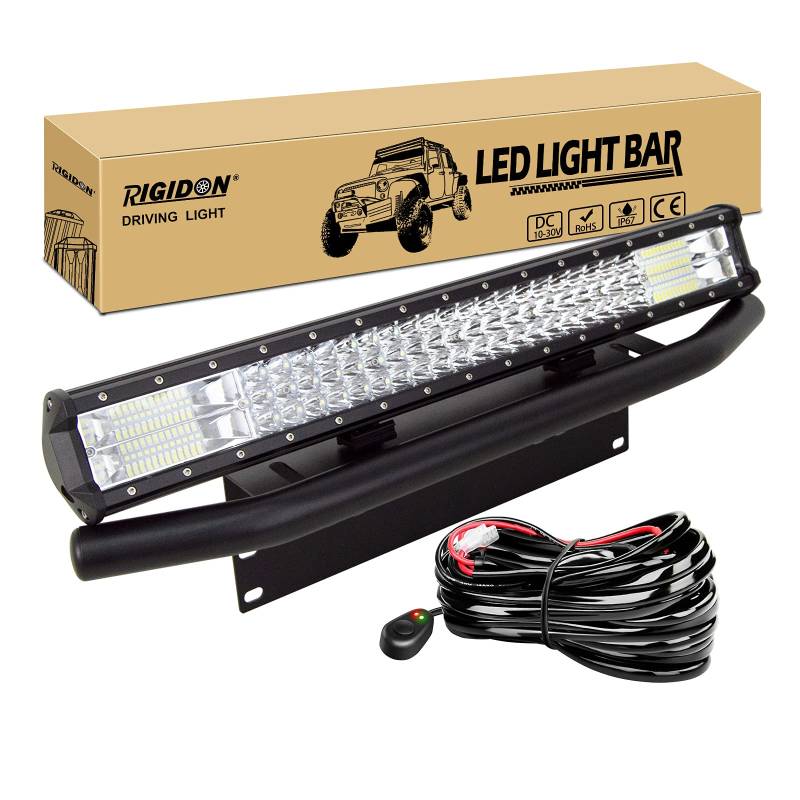 RIGIDON Led lichtleiste mit 12V kabelbaum und kfz kennzeichenhalterung, Dreireihige 23 Zoll 58cm 324W offroad beleuchtung für SUV Offroad Offroad, LKW, Fahrzeuge, 6000K Weiß led nebelscheinwerfer von RIGIDON