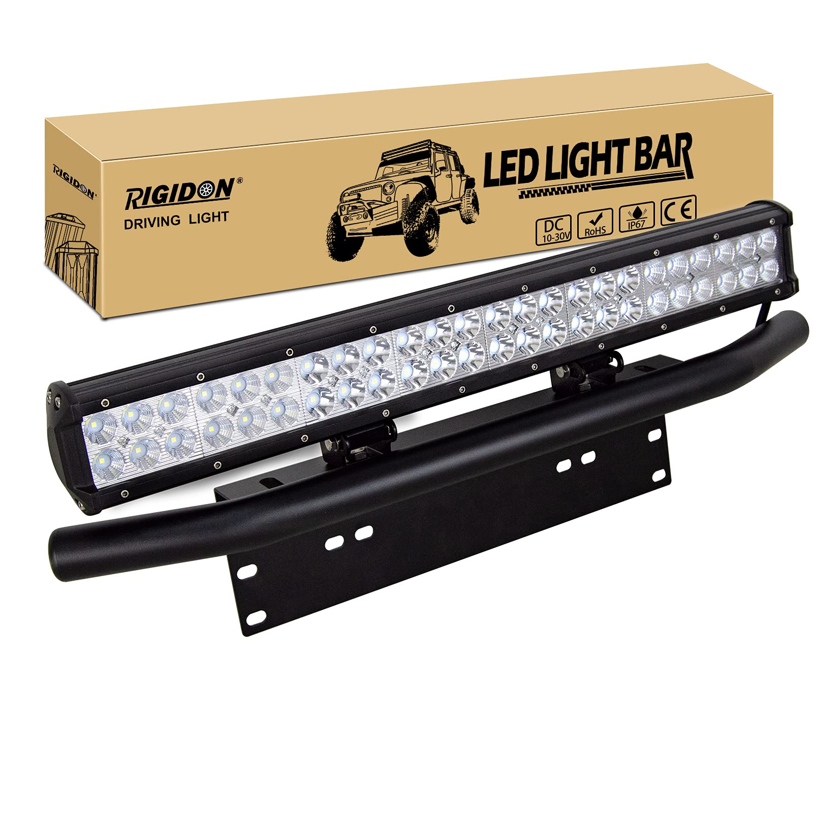 RIGIDON Led lichtleiste mit kfz kennzeichenhalterung, 12V 24V 23 Zoll 58cm 144W offroad beleuchtung für SUV ATV, UTV, Traktor, LKW, Fahrzeuge, 6000K Weiß led nebelscheinwerfer, Led scheinwerfer von RIGIDON