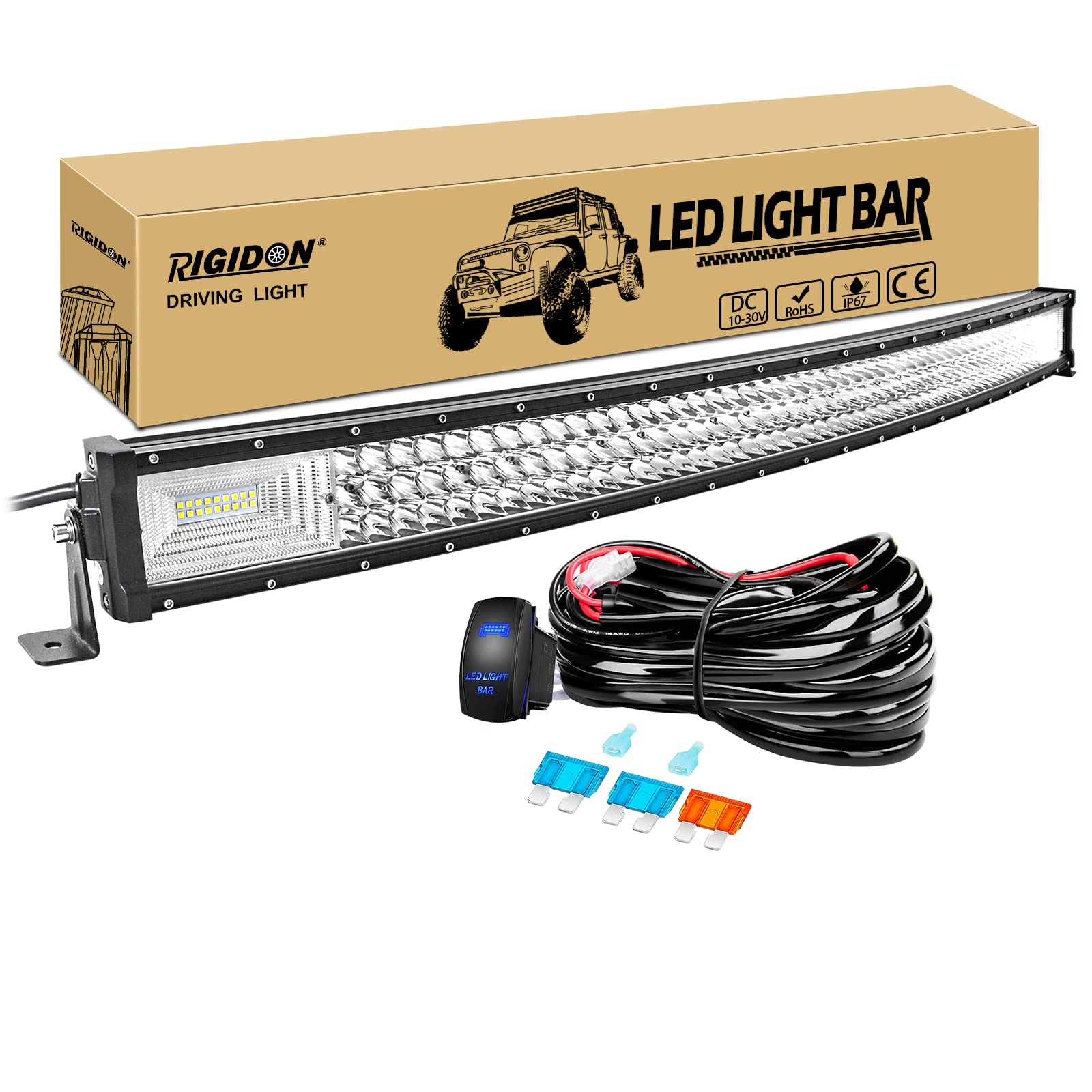 RIGIDON Wasserdicht Gebogene led lampe, 42 Zoll 105cm 540W Led lichtleiste kfz mit 12v kabelbaum kit, Offroad beleuchtung für Auto SUV ATV, UTV, LKW 4x4, Fahrzeuge, 6000K Weiß led nebelscheinwerfer von RIGIDON