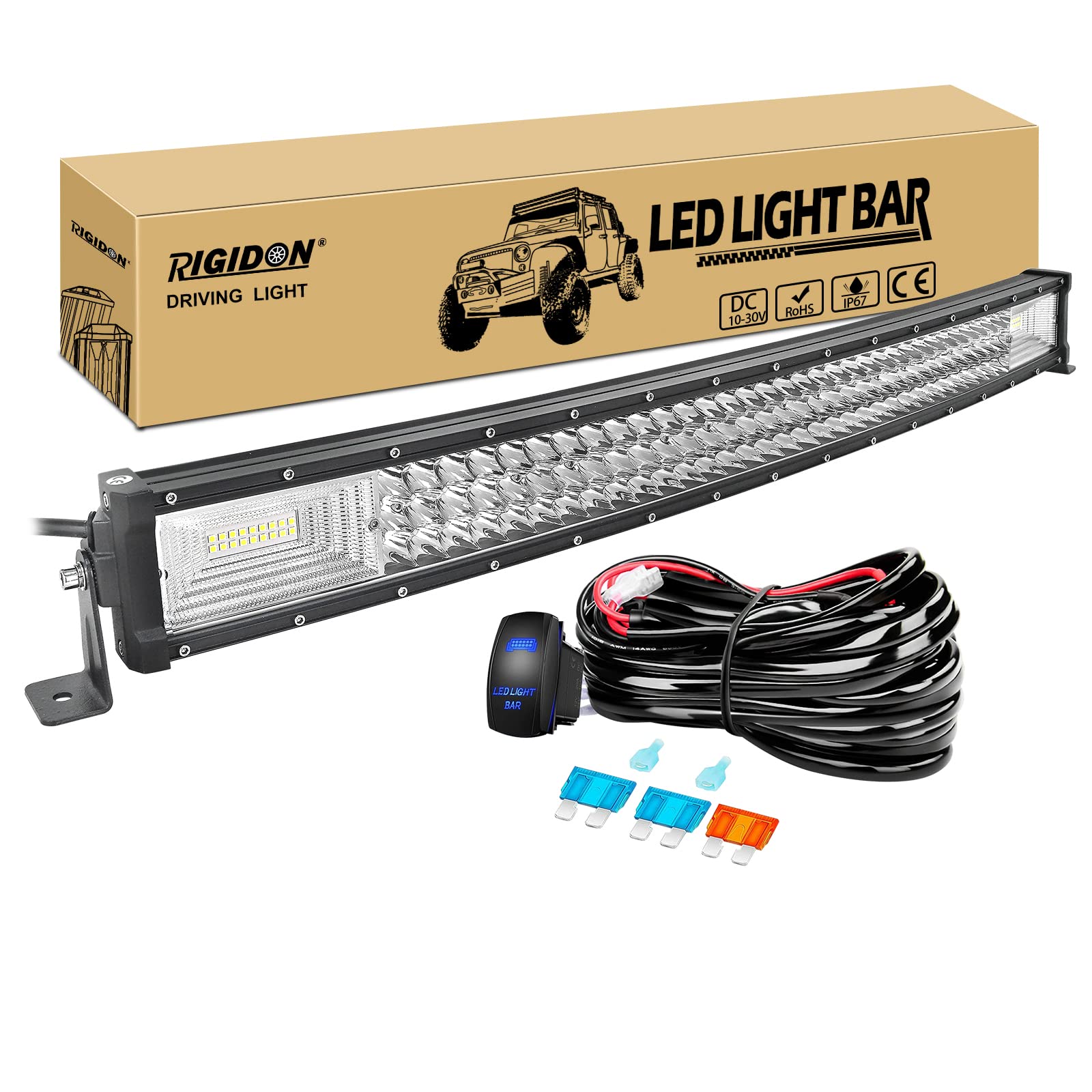 RIGIDON Wasserdicht Gebogene led lampe, 32 Zoll 80cm 405W Led lichtleiste kfz mit 12v kabelbaum kit, Offroad beleuchtung für Auto SUV ATV, UTV, LKW 4x4, Fahrzeuge, 6000K Weiß led nebelscheinwerfer von RIGIDON