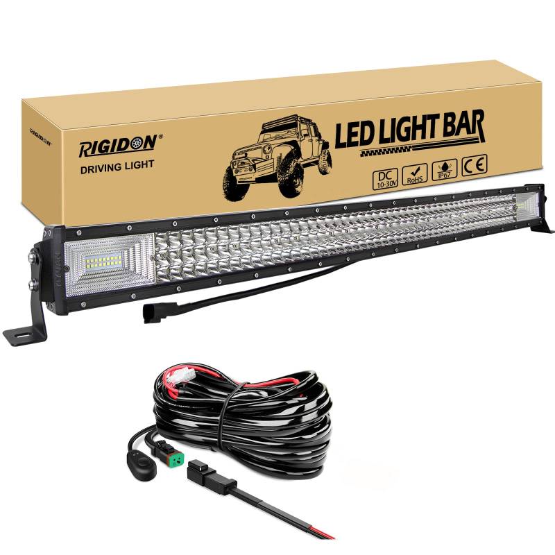 RIGIDON Wasserdicht dreireihige Led lichtleiste kfz mit 12v kabelbaum kit, 42 Zoll 105cm 540W offroad beleuchtung für Auto SUV ATV, UTV, LKW 4x4, Fahrzeuge, 6000K Weiß led nebelscheinwerfer led bar von RIGIDON