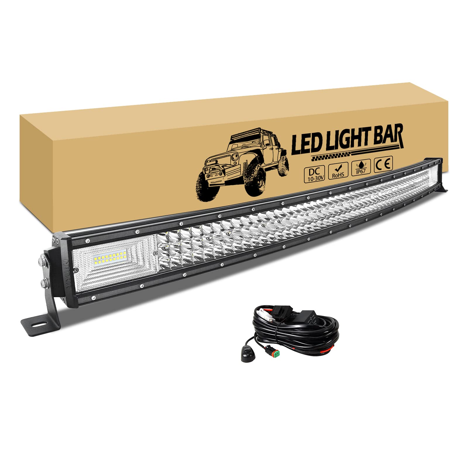 RIGIDON Wasserdicht led lichtleiste kfz mit 12v kabelbaum, 106cm 540W gebogen led arbeitsscheinwerfer bar, offroad lichtbalken für Auto SUV ATV UTV LKW 4x4 Nebelscheinwerfer, 2 DT Stecker von RIGIDON