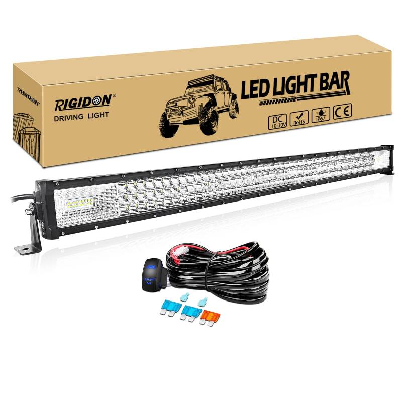 RIGIDON Wasserdichte Gerade Led lichtleiste kfz mit 12v kabelbaum kit, 42 Zoll 105cm 540W offroad beleuchtung für Auto SUV ATV LKW 4x4 Fahrzeuge, 6000K Weiß led nebelscheinwerfer, Led work light bar von RIGIDON