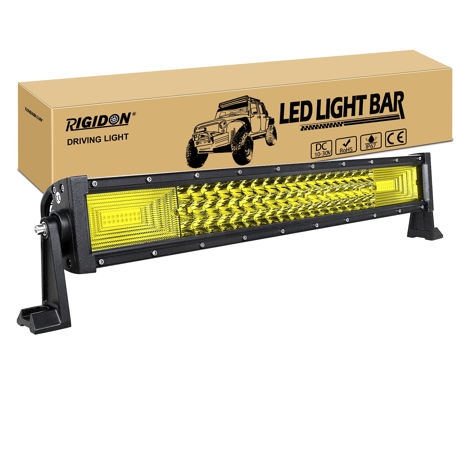 RIGIDON wasserdichte Led lichtleiste, 12V 24V 22 Zoll 55cm 270W Offroad Beleuchtung led Work Light bar für Auto kfz SUV ATV, LKW 4x4, Fahrzeuge, 3000K gelb led nebelscheinwerfer Fahren Nebel Lichter von RIGIDON