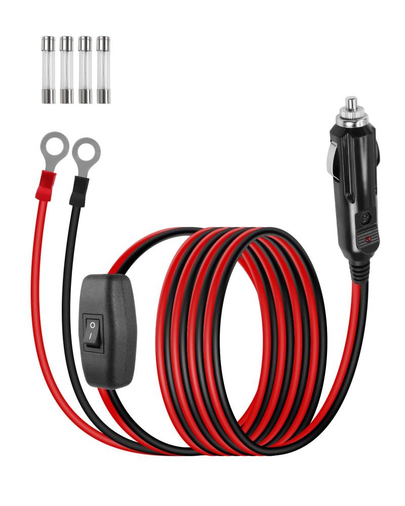 RIIEYOCA 12V 24V Zigarettenanzünder Stecker Adapter, 16AWG Heavy Duty 15A Auto Zigarettenanzünder Ersatz Stecker zu O-Ring Terminal Stromkabel mit Ein/Aus-Schalter für Autos, Boote (2M / 6,6FT) von RIIEYOCA