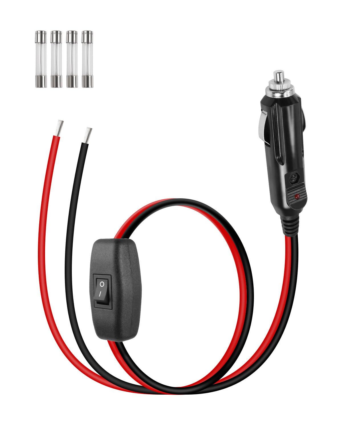 RIIEYOCA 12V 24V Zigarettenanzünder Stecker zu Bare Wire Adapter, 16 AWG Heavy Duty 15A Auto Zigarettenanzünder Ersatz Stromkabel mit Ein/Aus-Schalter für Autos, Boote (0,6M / 2FT) von RIIEYOCA