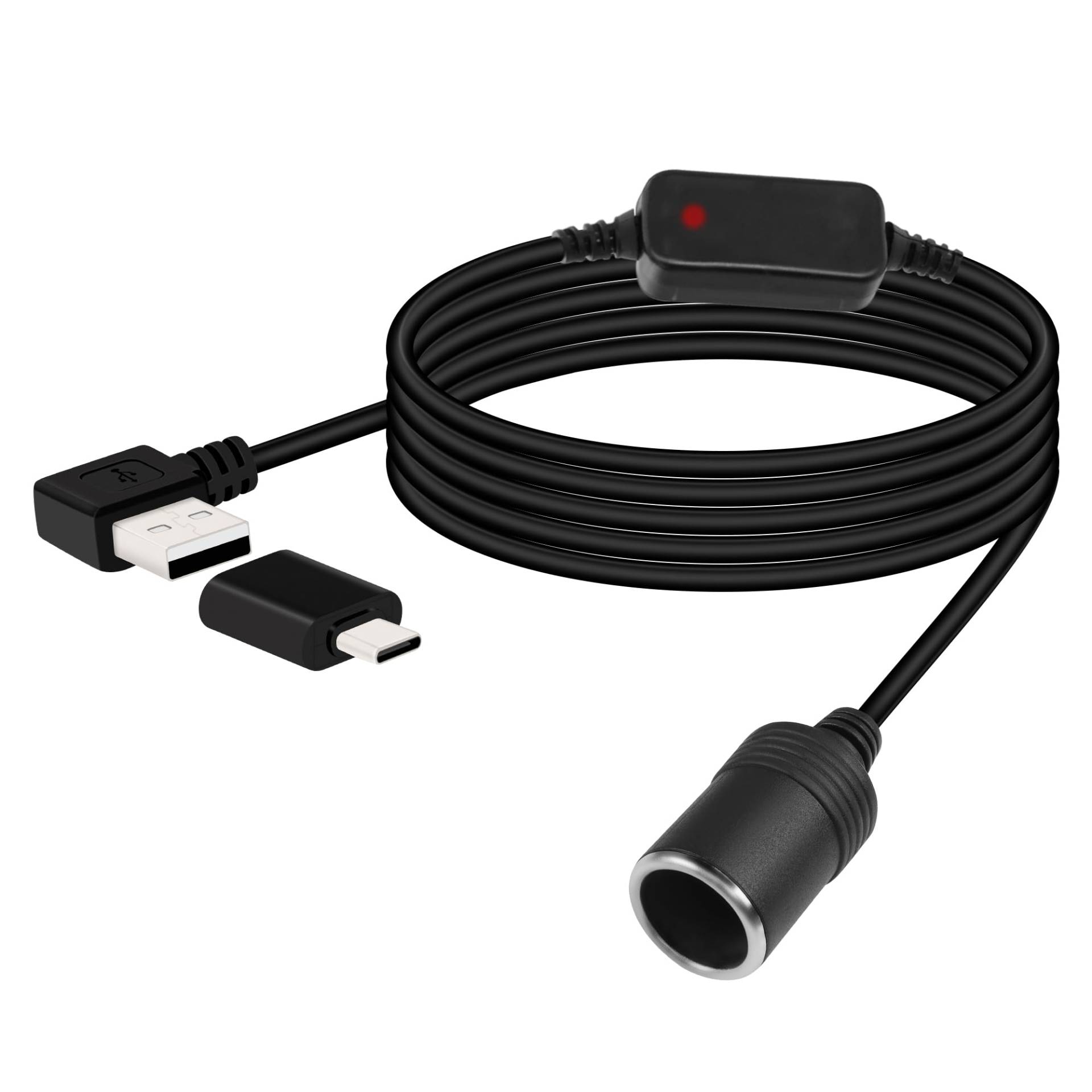 RIIEYOCA 12V USB zu Zigarettenanzünder Buchse Konverter Kabel, 5V zu 12V 90 Grad rechtwinklig USB Stecker zu Zigarettenanzünder Buchse Adapter für Dash Cam, Radar-Detektor, GPS (3M/9,9FT) von RIIEYOCA