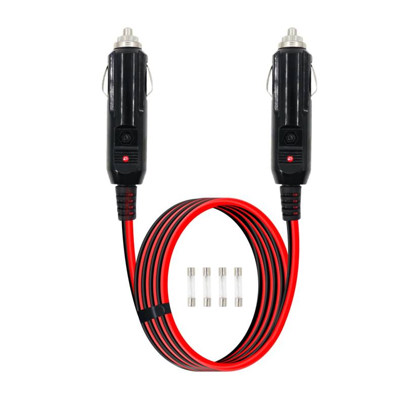 RIIEYOCA Heavy Duty 14AWG 12V Auto Zigarettenanzünder Stromkabel, Zigarettenanzünder Stecker zu Stecker Ladekabel mit LED-Leuchten und 15A Sicherung(3m/9.8ft) von RIIEYOCA