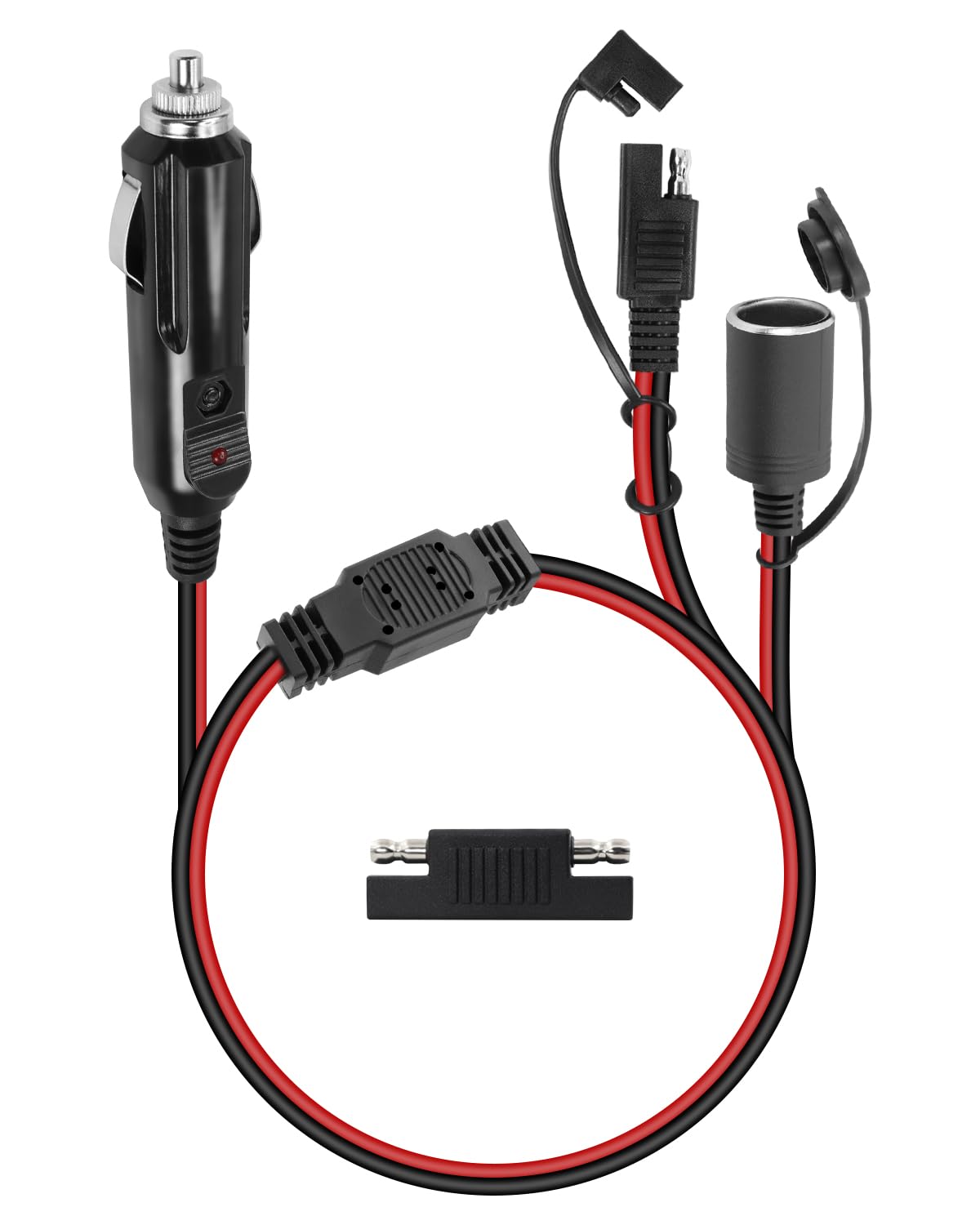 RIIEYOCA SAE Zigarettenanzünder Spliiter Kabel, 12V 16AWG Zigarettenanzünder Stecker auf 1 SAE und 1 Buchse Adapter Verlängerungskabel mit 15A Sicherung Stromkabel und Extra 1 SAE (0,6m / 2ft) von RIIEYOCA