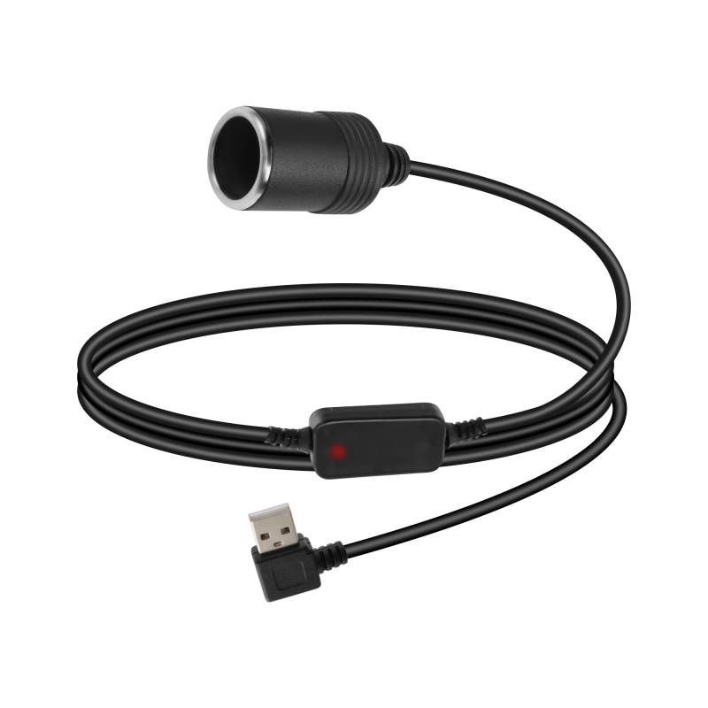 RIIEYOCA USB A Stecker zu Zigarettenanzünder Buchse Konverter Kabel, 5V zu 12V 90 Grad rechtwinklig USB A zu Zigarettenanzünder Buchse Adapter für Dash Cam, GPS, Driving Recorder (0,7M / 2,3FT) von RIIEYOCA