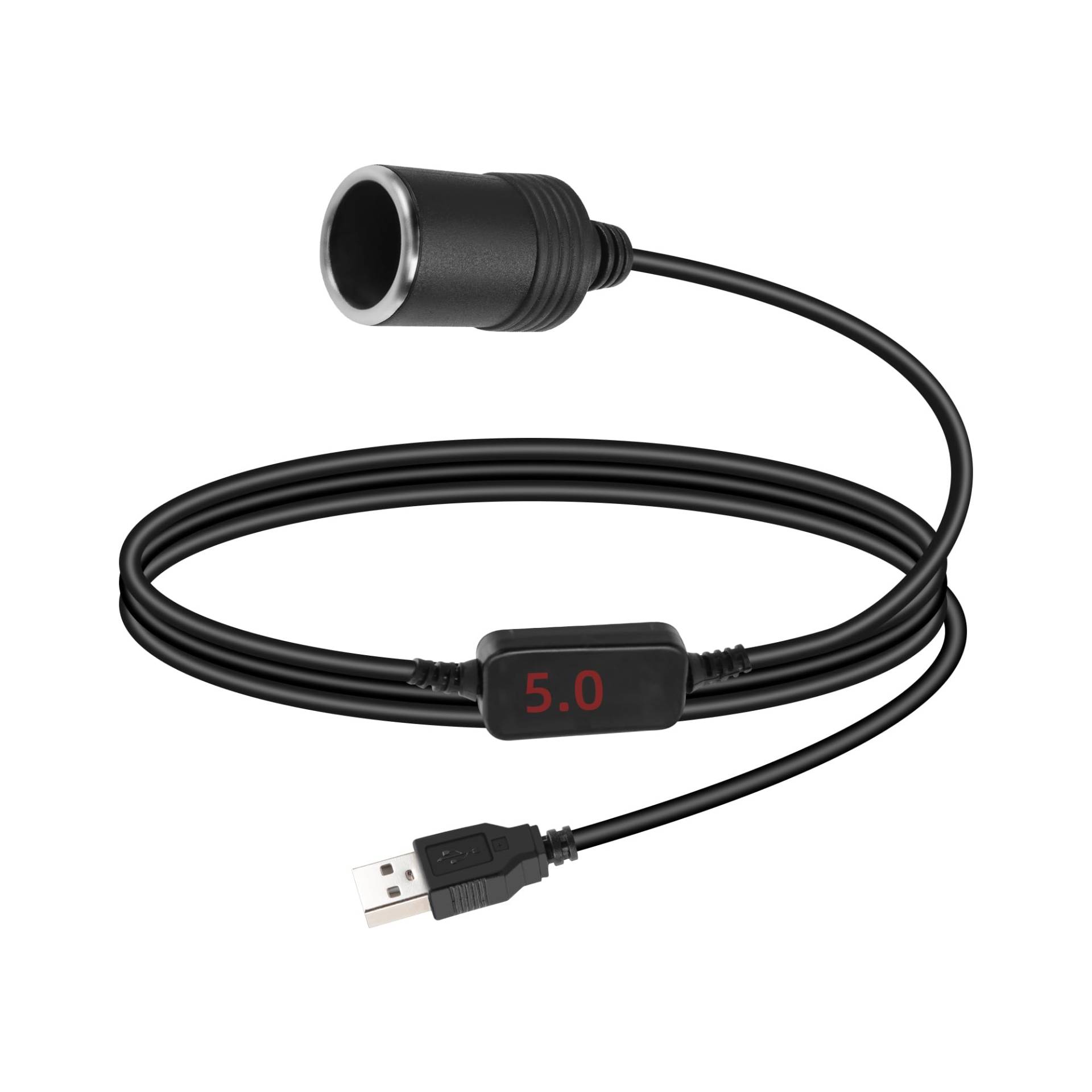 RIIEYOCA USB A Stecker zu Zigarettenanzünder Buchse Konverter Kabel, 5V zu 12V Zigarettenanzünder Buchse zu USB A Adapter mit Digitalanzeige für Dash Cam, Radar-Detektor, Driving Recorder (0,7M/2,3FT) von RIIEYOCA