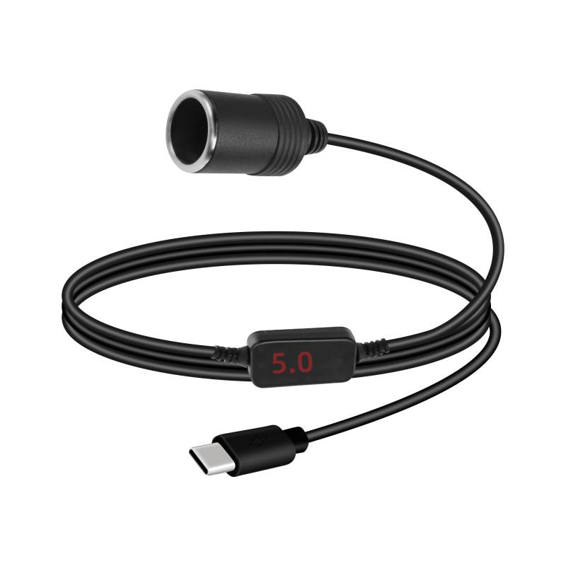 RIIEYOCA PD USB C Stecker zu Zigarettenanzünder Buchse Konverter Kabel, 5V zu 20V Typ C Zigarettenanzünder Buchse Adapter mit Digitalanzeige für Dash Cam, GPS, Baby Monitor (0.7M/2,3FT) von RIIEYOCA