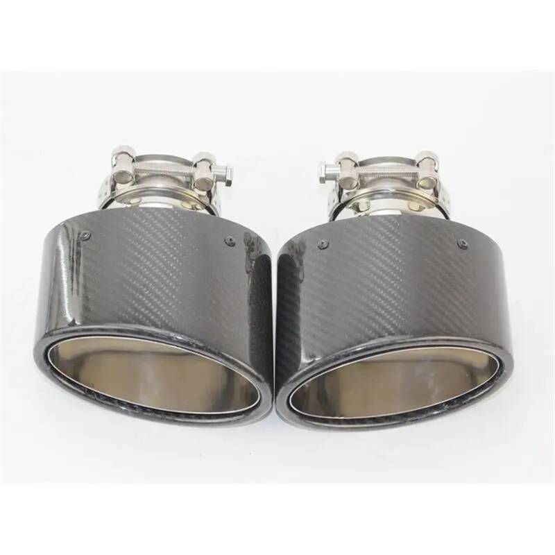 Endrohr Abgasrohr Endrohr Schalldämpfer Spitze Chrom Rohr Breite 150mm Edelstahl Düse 2 PCS Universal Oval Slanted Carbon Fiber Auspuff Tipps Auspuff Schwanzrohr(57mm Inlet) von RIJPEX