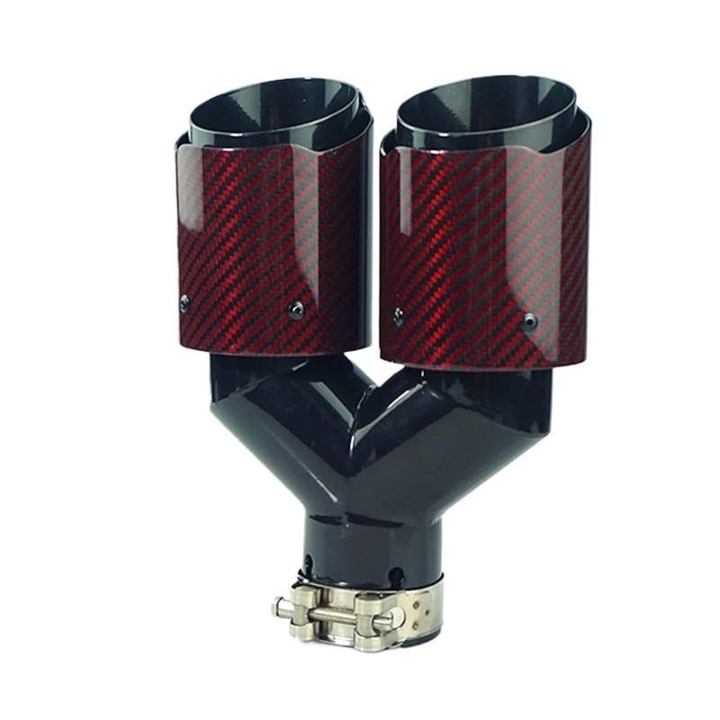 Endrohr Abgasrohr Universal Auto Schalldämpfer Auspuff Tipps Upgrade Modifikation 1 Stück Rot Carbon Fiber Dual Outlet Schwanz Tipps Auspuff Schwanzrohr(In60 Out 89mm) von RIJPEX