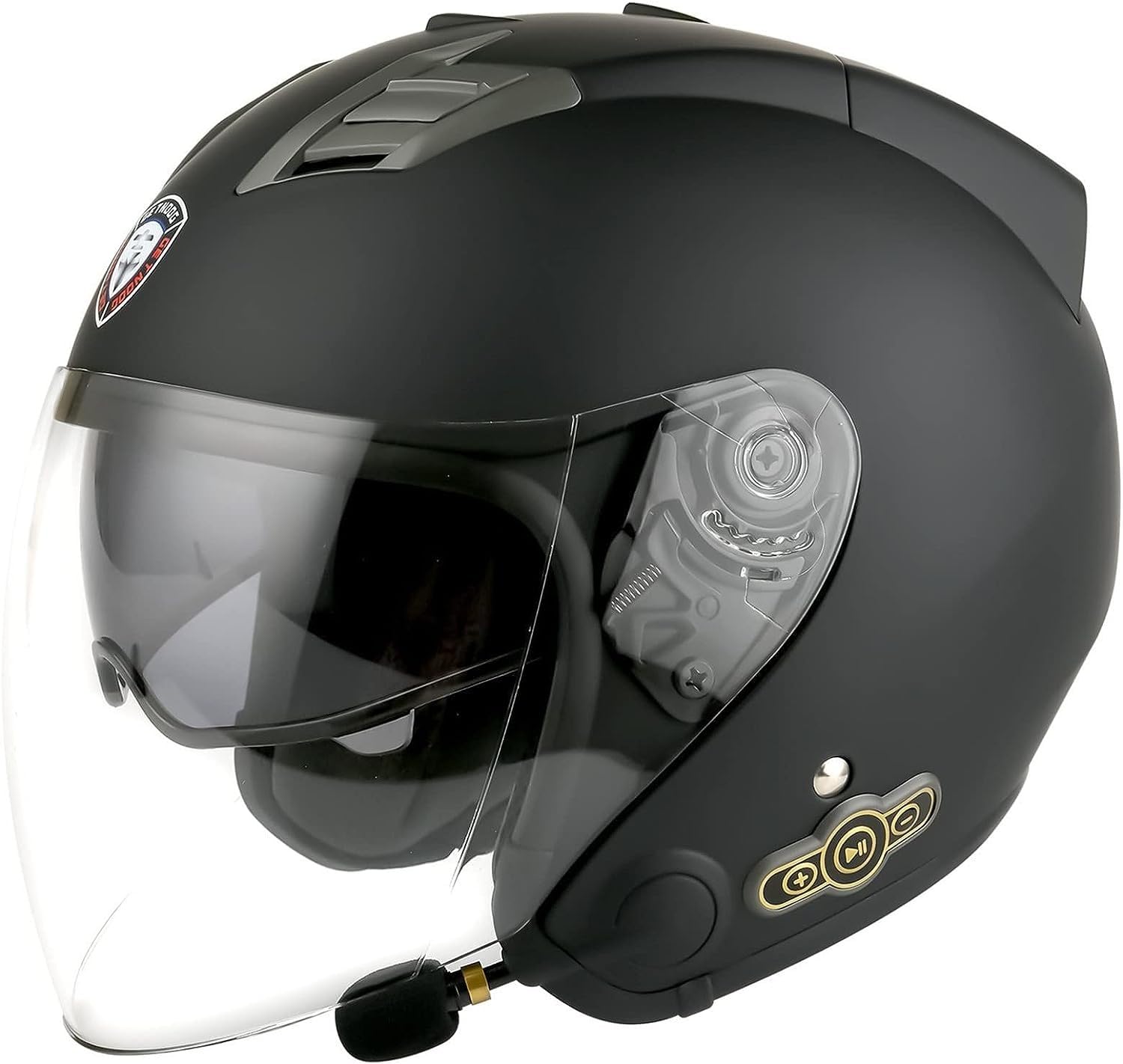 Jet-Helm, Motorrad, Bluetooth, DOT/ECE-geprüft, Motorrad-Retro-3/4-Halbhelm mit Doppelvisier, Helm mit integriertem Lautsprecher für automatische Reaktion B,L=59-60CM von RIKCAT