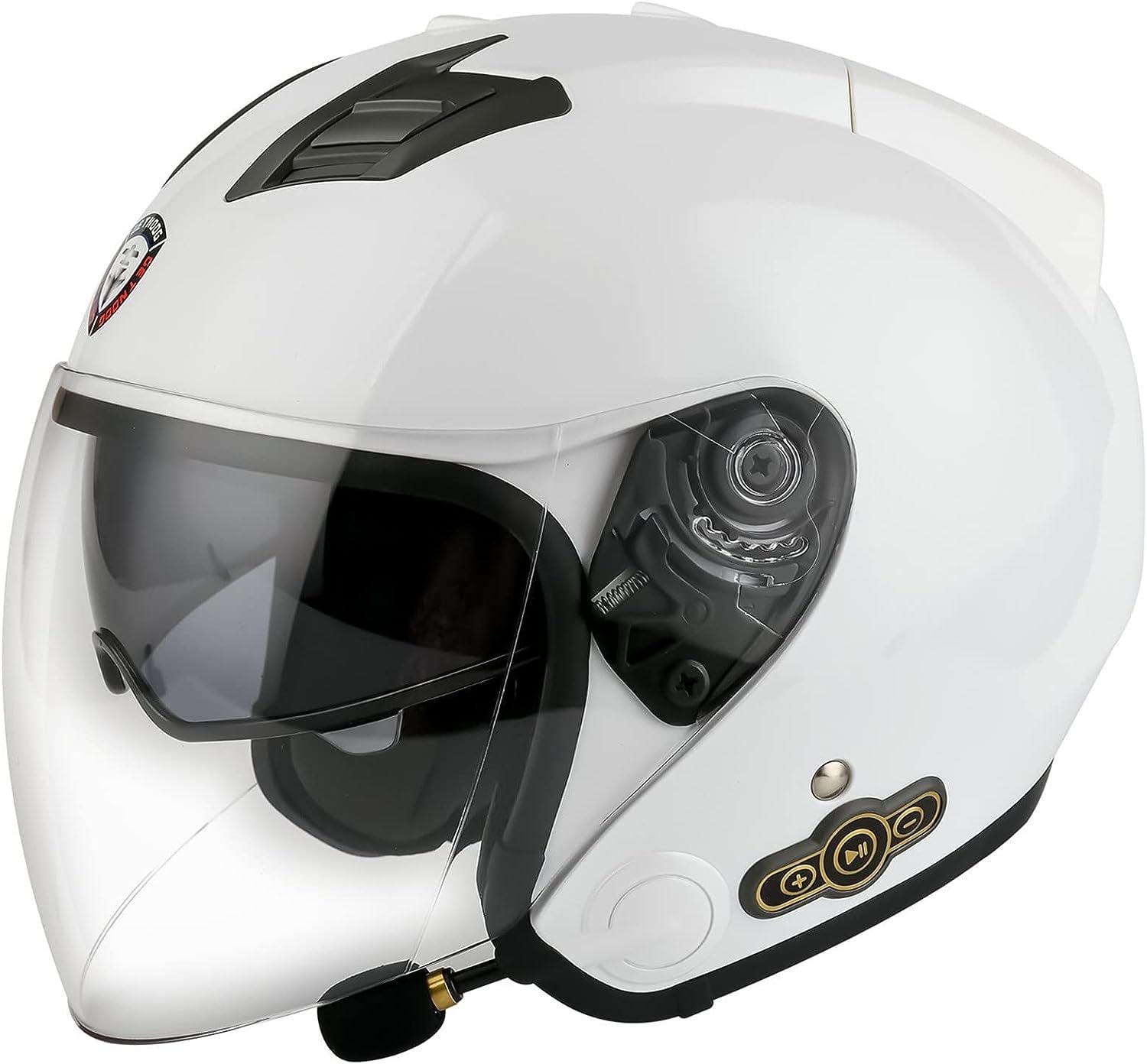 Jet-Helm, Motorrad, Bluetooth, DOT/ECE-geprüft, Motorrad-Retro-3/4-Halbhelm mit Doppelvisier, Helm mit integriertem Lautsprecher für automatische Reaktion C,XL=61-62CM von RIKCAT