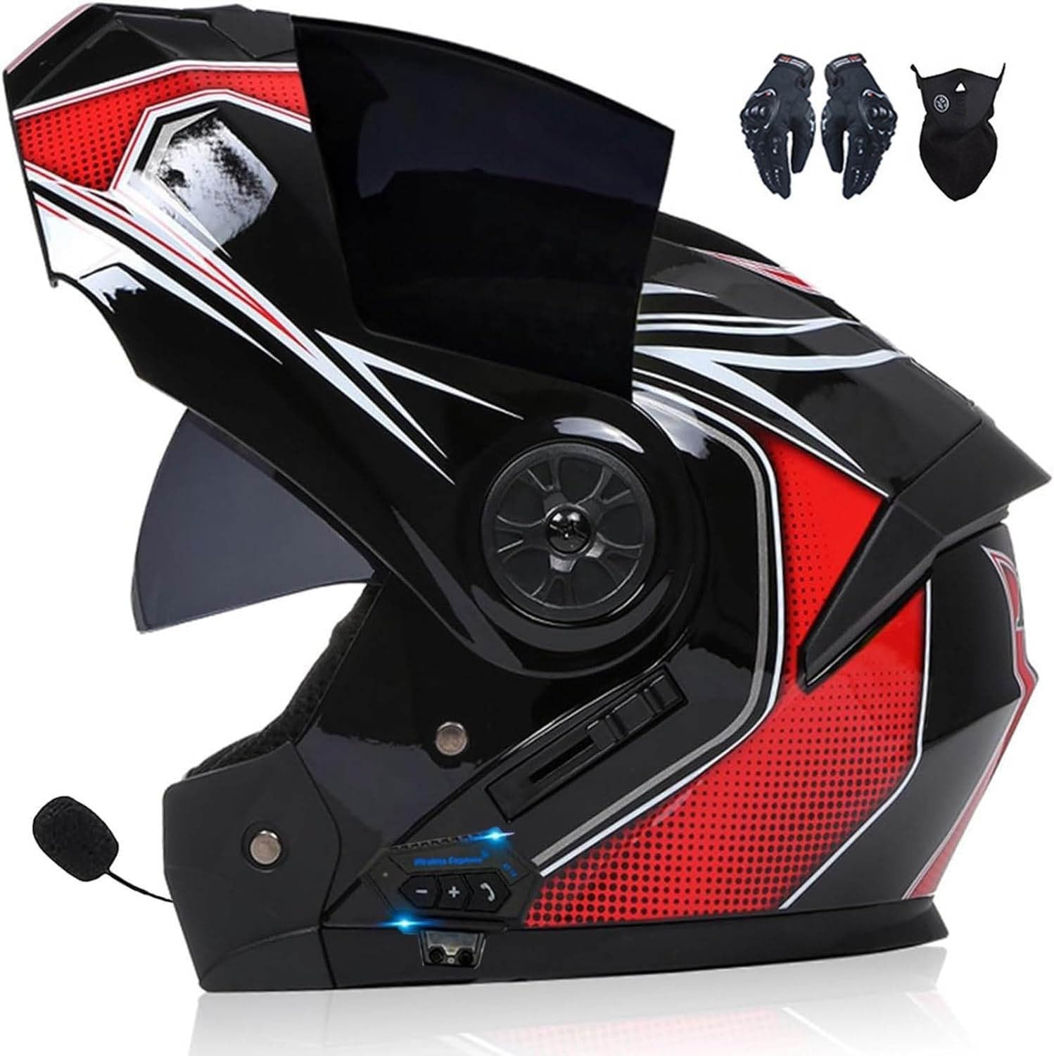 Motorradhelm, Klapphelm mit Bluetooth, modularer Doppel-Sonnenblende, Vollhelm, Unisex-Helm, integriertes Kommunikationssystem ohne Installation, DOT/ECE-zertifizierter Helm D,XL=61-62cm von RIKCAT