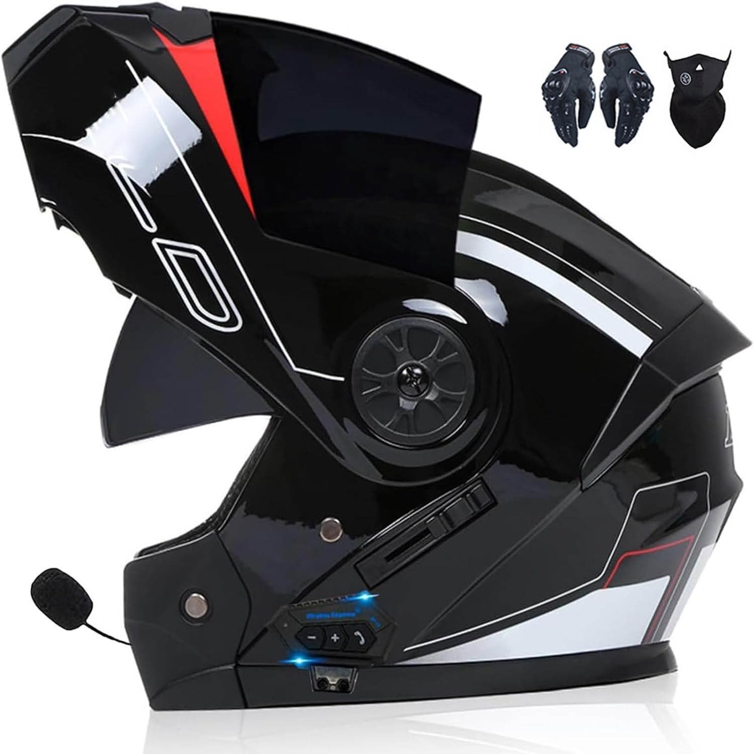 Motorradhelm, Klapphelm mit Bluetooth, modularer Doppel-Sonnenblende, Vollhelm, Unisex-Helm, integriertes Kommunikationssystem ohne Installation, DOT/ECE-zertifizierter Helm E,L=59-60cm von RIKCAT