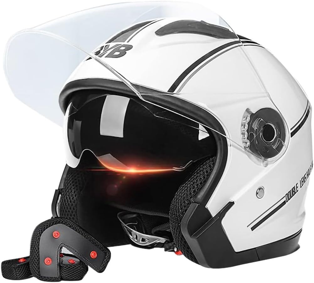 Motorradhelm, Reithelm, 3/4-offener Helm, Roller-Moped-Helm mit doppelten Antibeschlaggläsern, geeignet für Erwachsene, Unisex-Motorräder, elektrisch, DOT/ECE-geprüft A von RIKCAT