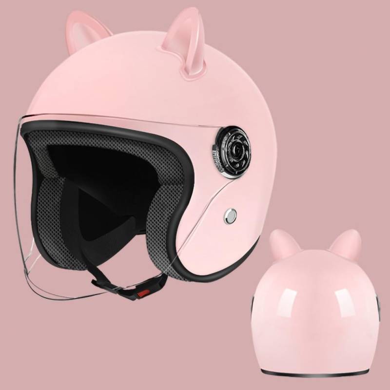 Offener Helm 3/4 Elektroroller-Motorradhelm mit klassischen Katzenohren für Jugendliche, Leichter Moped-Rollerhelm, Straßen-ATV-Helm, DOT/ECE-Zulassung B von RIKCAT