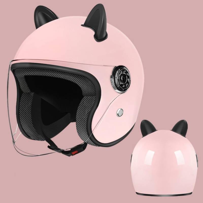 Offener Helm 3/4 Elektroroller-Motorradhelm mit klassischen Katzenohren für Jugendliche, Leichter Moped-Rollerhelm, Straßen-ATV-Helm, DOT/ECE-Zulassung C von RIKCAT