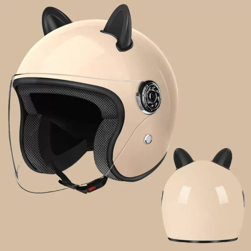 Offener Helm 3/4 Elektroroller-Motorradhelm mit klassischen Katzenohren für Jugendliche, Leichter Moped-Rollerhelm, Straßen-ATV-Helm, DOT/ECE-Zulassung F von RIKCAT