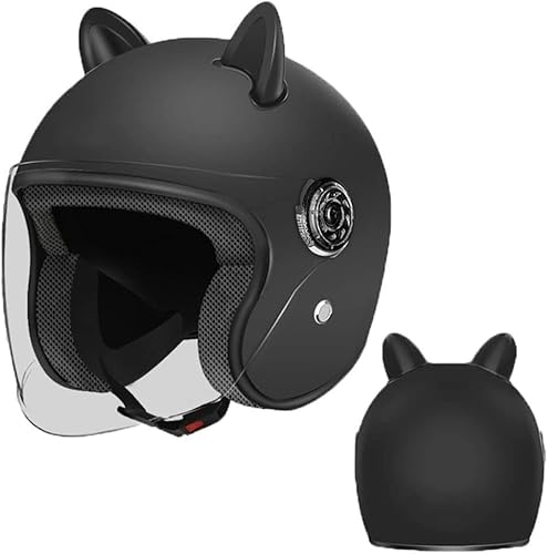 Offener Helm 3/4 Elektroroller-Motorradhelm mit klassischen Katzenohren für Jugendliche, Leichter Moped-Rollerhelm, Straßen-ATV-Helm, DOT/ECE-Zulassung I von RIKCAT