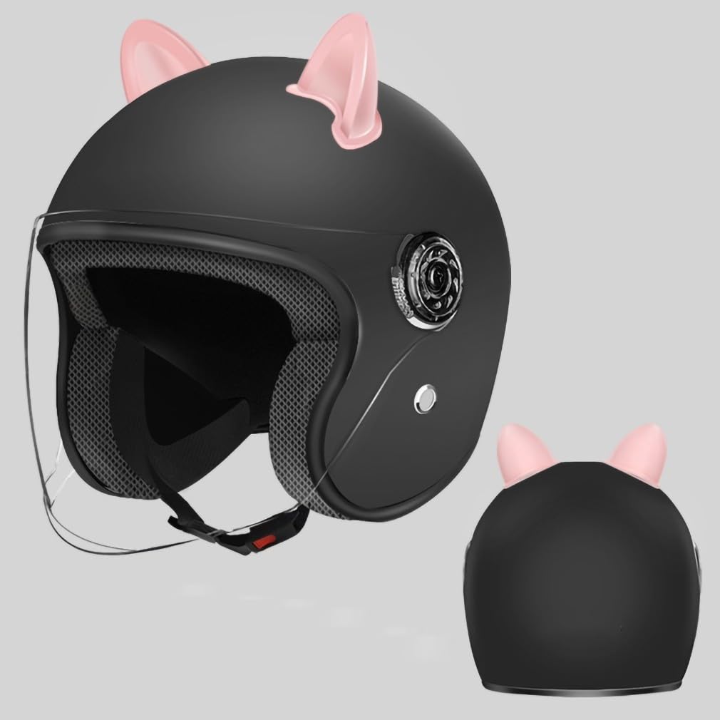 Offener Helm 3/4 Elektroroller-Motorradhelm mit klassischen Katzenohren für Jugendliche, Leichter Moped-Rollerhelm, Straßen-ATV-Helm, DOT/ECE-Zulassung J von RIKCAT