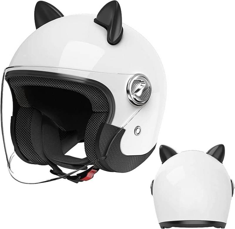 Offener Helm 3/4 Elektroroller-Motorradhelm mit klassischen Katzenohren für Jugendliche, Leichter Moped-Rollerhelm, Straßen-ATV-Helm, DOT/ECE-Zulassung L von RIKCAT