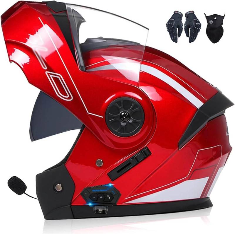 RIKCAT Modularer Motorrad-Bluetooth-Helm, DOT/ECE-zugelassenes Bluetooth-integriertes Motorrad mit Doppelvisier, Integral-Klapphelm für Erwachsene, Männer und Frauen, Sturzhelm, Moped 16,S=55-56cm von RIKCAT