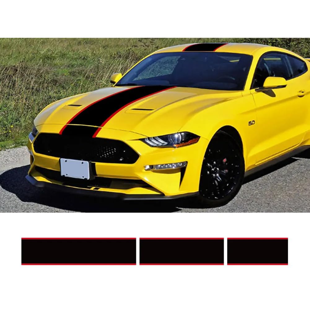 3-teiliges Autoaufkleber-Grafik-Streifen-Set, Vinyl-Tuning-Abdeckung, für Ford Mustang GT500 GT350 GT, Autohaube, Bonent, Dach, Heckdekor, Aufkleber, Auto-Seitenschweller-Streifen von RIMMEAN