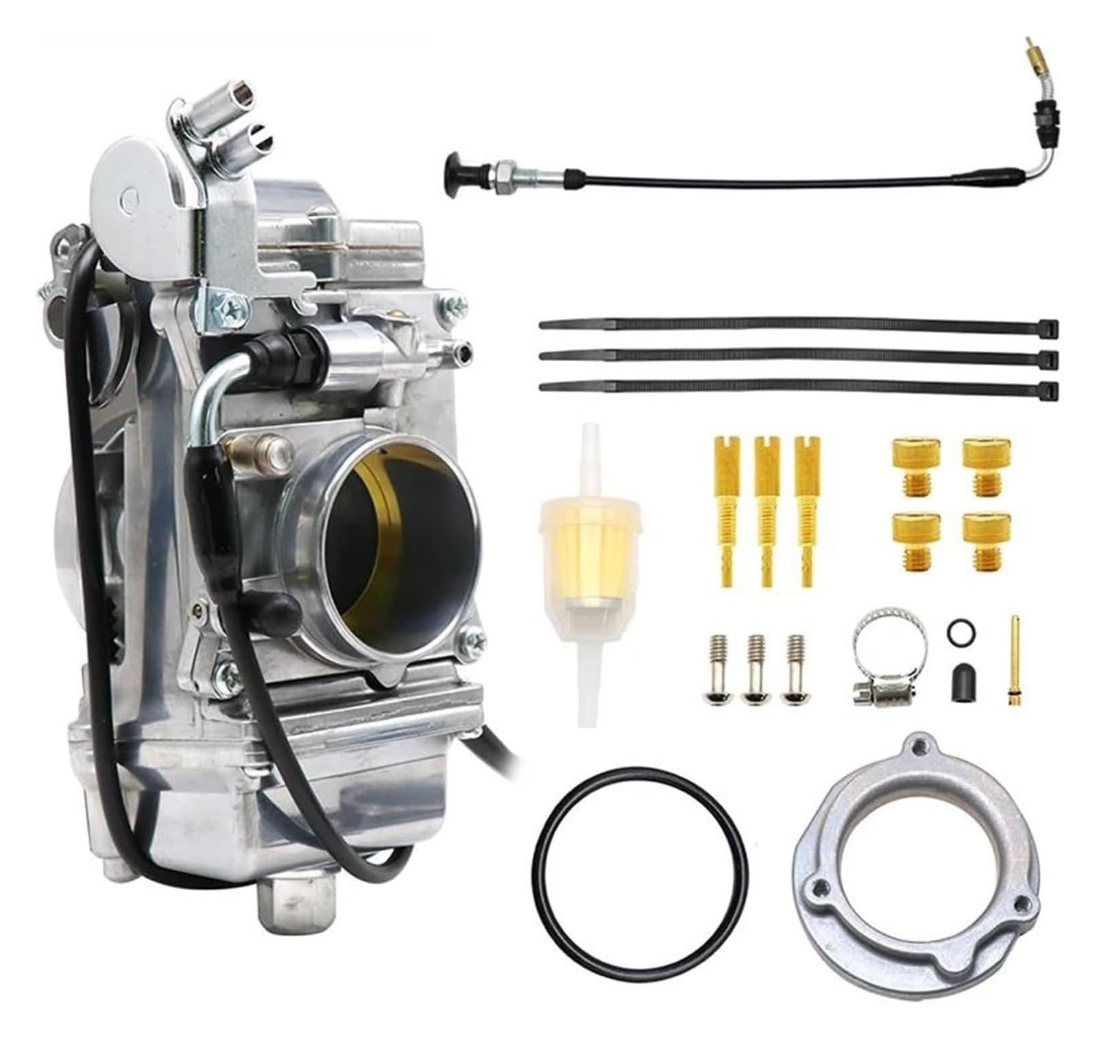 Motoren Carb Für Mikuni HSR TM42 42mm HSR45 45mm HSR48 48mm Für H&arley Motorrad EVO Evolution Pumper Vergaser Mit Düsen(Hsr48 With Cable) von RINKTEEA