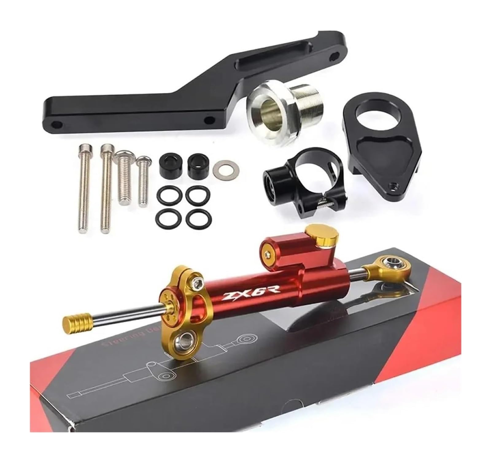 Motorrad Lenkungsdämpfer Stabilisator Für Kawa&saki Für Ninja ZX-6R ZX6R ZX 6R 2009-2022 Lenkung Stabilisieren Montage Halterung Kit Lenkung Dämpfer Stabilisator(X-6) von RINKTEEA