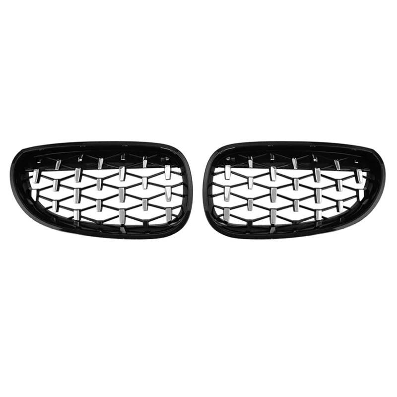 Kühlergrille Für E60 E61 550i 535i 2004-2009 Für Diamant Auto Frontschürze Grille Niere Racing Grill Grille Schwarz Rahmen Silber Grills Frontgrill Kühler(Black Silver) von RIOVOEE