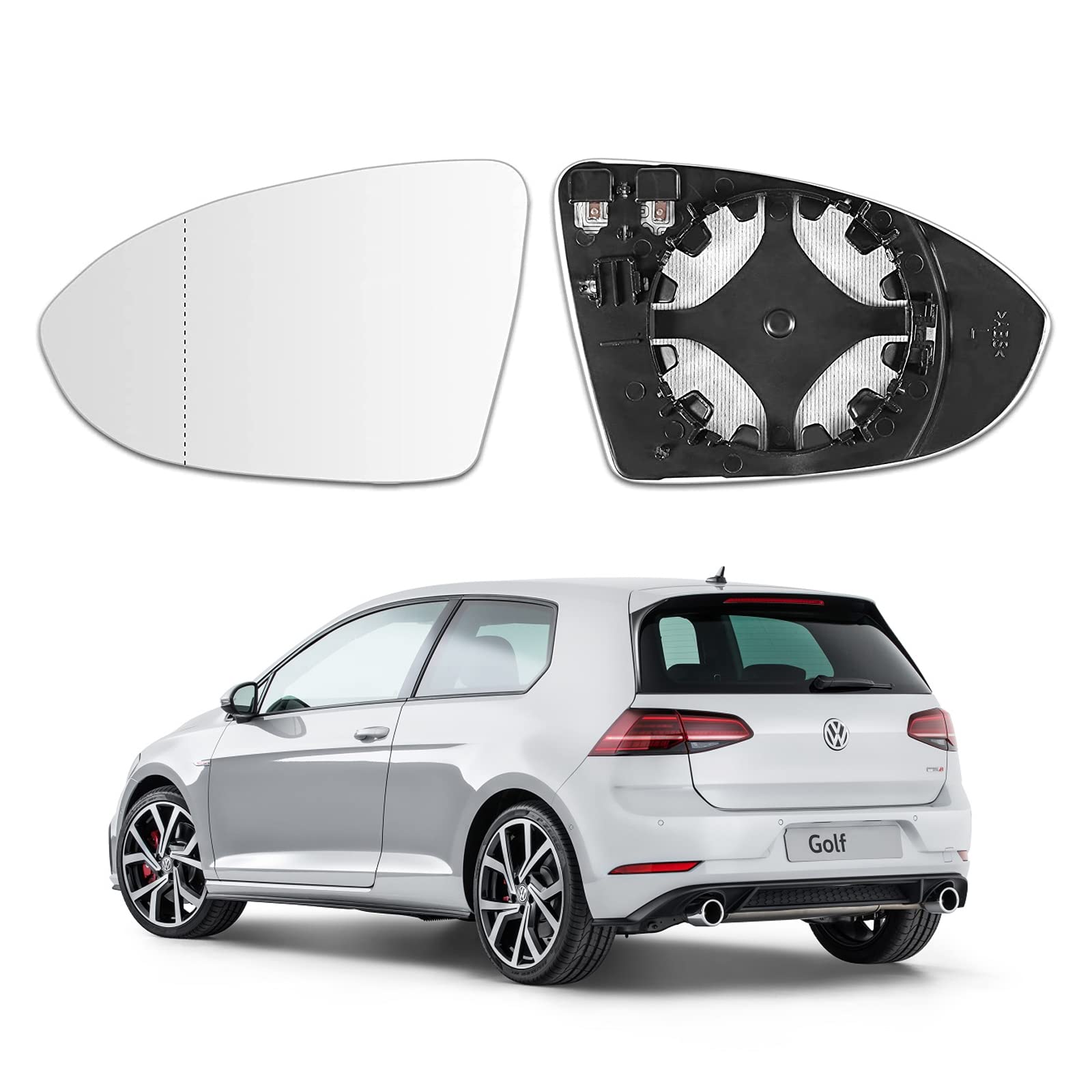 Passend für Golf 7 Spiegelglas Links, Spiegelglas Golf 7 Original mit Trägerplatte - Golf 7 Spiegelglas Fahrerseite Beheizbar Asphärisch OEM：5G0 857 521 von RISAKOGO